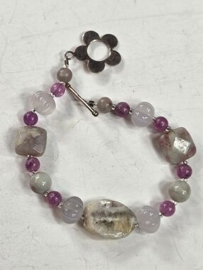 amethyst Multi-Stone Bracelet with 925 Flower Toggle Lavender & Pink Beads
